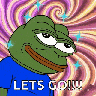a cartoon frog is smiling and saying `` let 's go !!! ''
