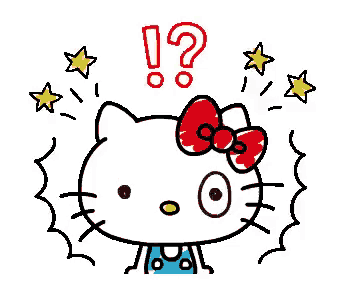 hello kitty is wearing a red bow and a question mark on her head .