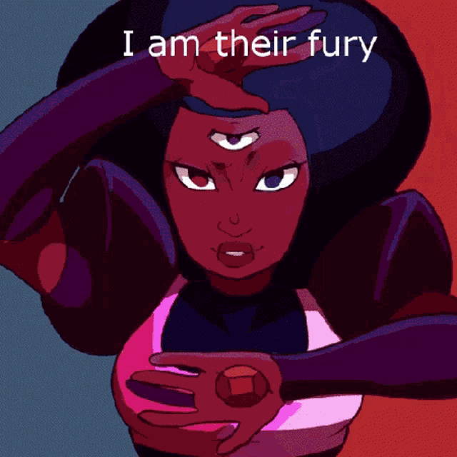 a cartoon character with three eyes and the words " i am their patience " on the bottom