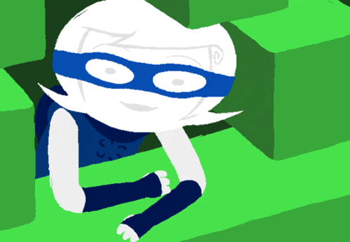 a cartoon character wearing a blue and white mask and gloves