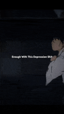 a cartoon of a person walking with the words " enough with this depression shit "
