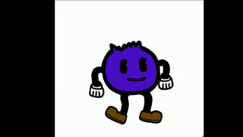 a cartoon character with a face and arms and legs is walking .