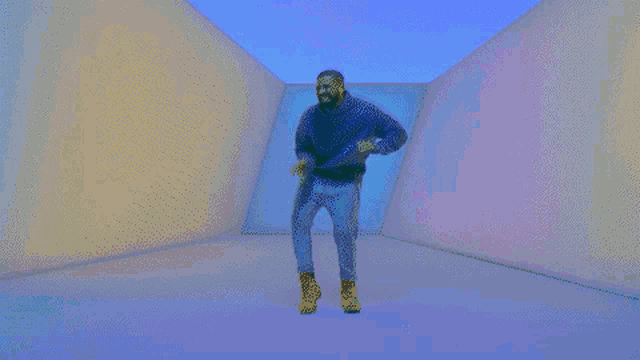 a pixelated image of a man holding a yellow object