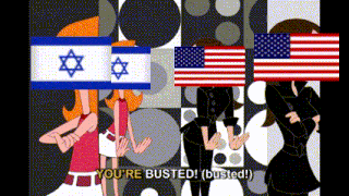 a cartoon says you 're busted and has flags in front of their faces