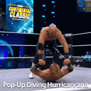 two men are wrestling in a ring with the words pop-up diving hurricanrana