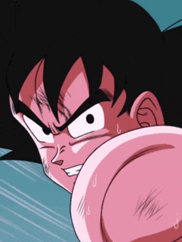 a close up of a cartoon character 's face with sweat coming out of his mouth