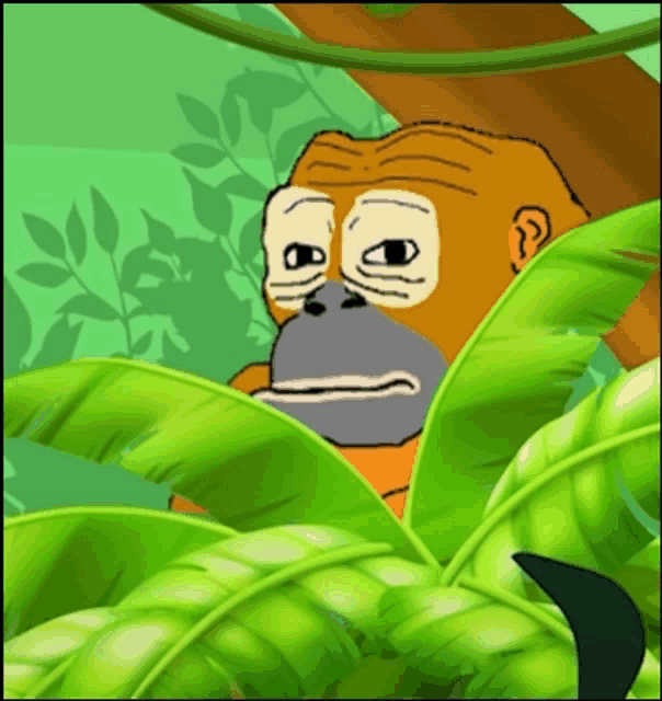 a cartoon of a monkey peeking out from behind a tree