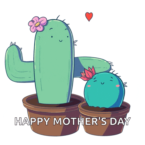 a happy mother 's day greeting card with two cactus and a heart