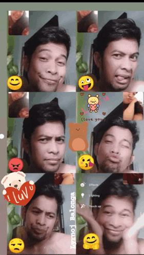 a collage of a man 's faces with the words luv written on the bottom right