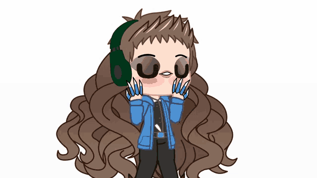 a cartoon drawing of a girl wearing headphones and a blue jacket