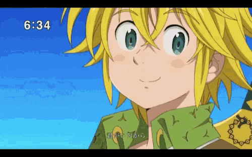 a close up of a cartoon character with the time of 6:34 on the bottom