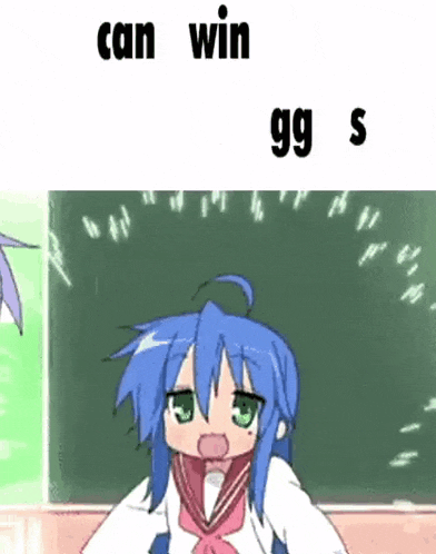 a girl with blue hair is standing in front of a blackboard in a classroom .