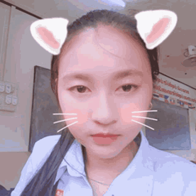 a girl wearing cat ears on her head