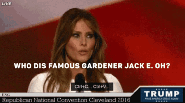a woman is giving a speech at a trump convention