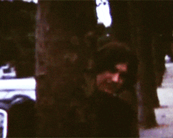 a blurred image of a person standing in front of a tree