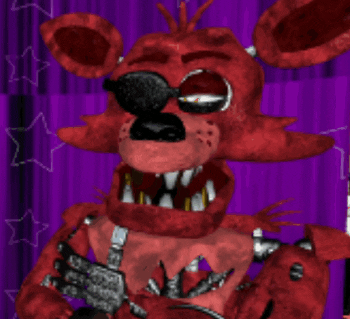 a red fox wearing sunglasses and a scarf is standing in front of a purple curtain