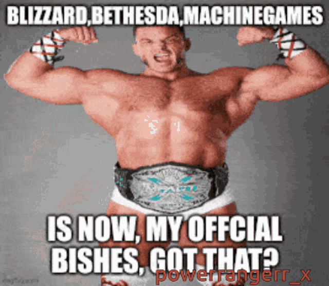 a meme of a muscular man with a belt that says " is now my official dishes got that "