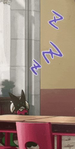 a cartoon drawing of a cat in a room with chinese writing