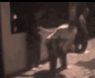 a blurry picture of a group of people standing in a room at night .