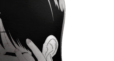 a black and white drawing of a girl covering her face with her hand .