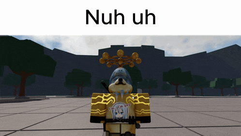 a picture of a dog in a video game with the words nuh uh above him