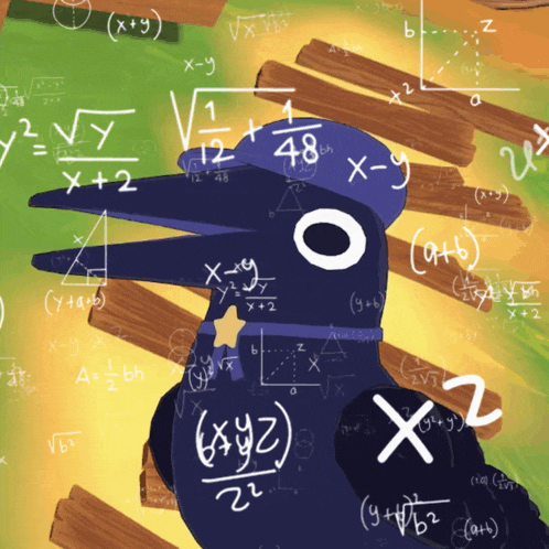 a drawing of a bird surrounded by math equations including x + y