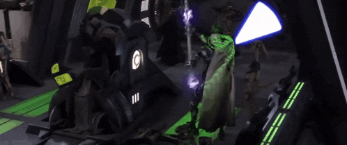 a blurred image of a robot with a light coming out of it 's eyes
