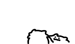 a black and white drawing of a dog laying on its back .