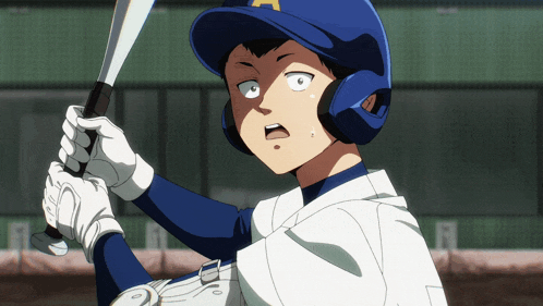 a baseball player with a letter a on his hat