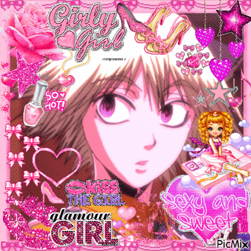 a picture of a girl with the words girly girl written on it