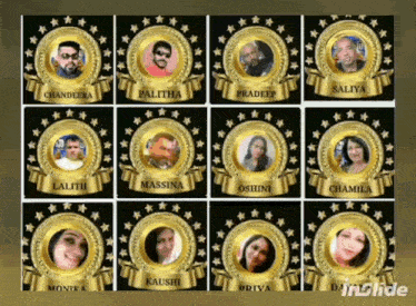 a collage of pictures of people with the names lalith massina oshini and chamilan