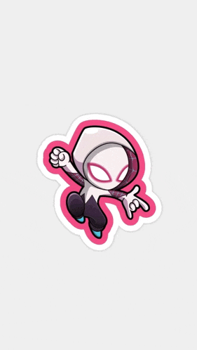 a sticker of a cartoon character with a pink outline on a white background