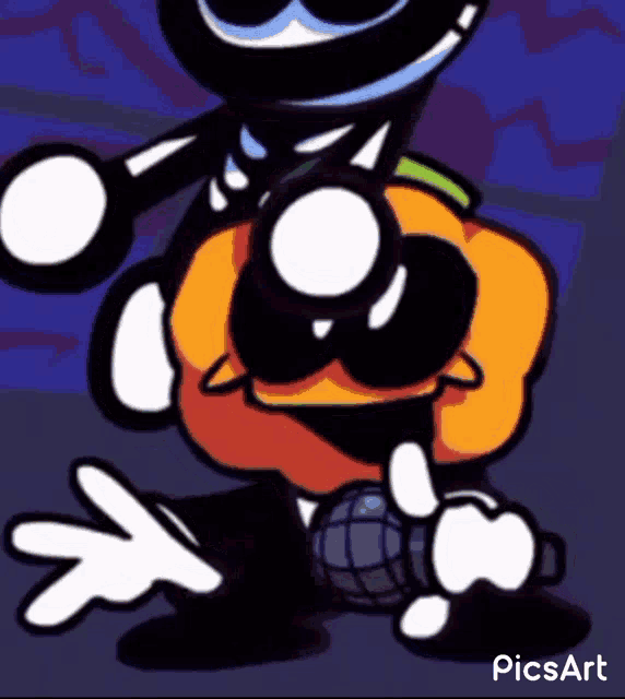 a cartoon character is holding a microphone and pointing at the camera .