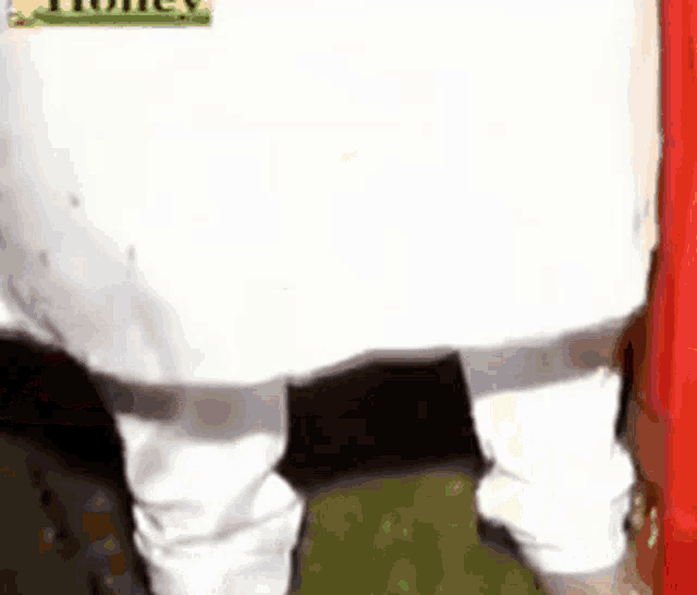 a person is wearing a white shirt with the word money on it .