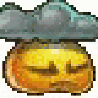 a pixel art illustration of a pumpkin with a cloud coming out of it .