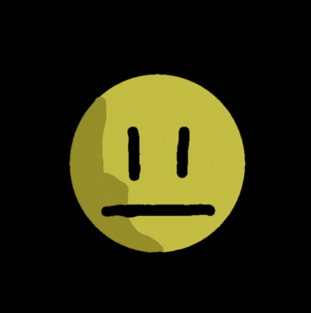 a yellow smiley face with black eyes and a shadow on a black background