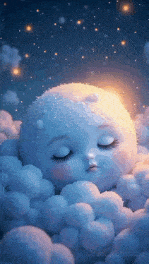 a cartoon character is sleeping in the clouds