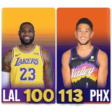 two basketball players one from the lakers and the other from the valley