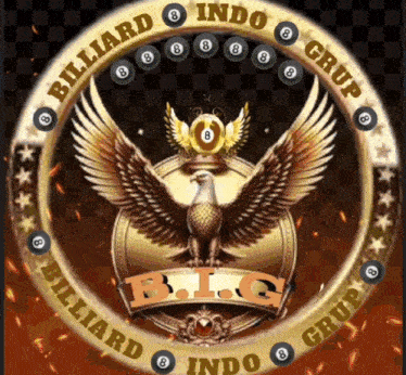 a logo for billiard indo grup with an eagle and balls
