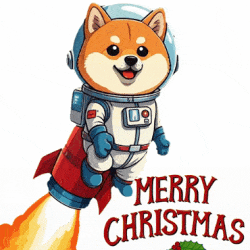 a dog wearing a space suit is flying through the air with merry christmas written on the bottom