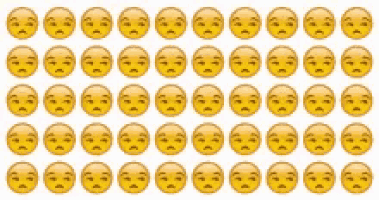 a bunch of yellow smiley faces are lined up in a row on a white background