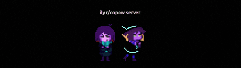 a pixel art of a man and a woman with the words illy r / capow server below them