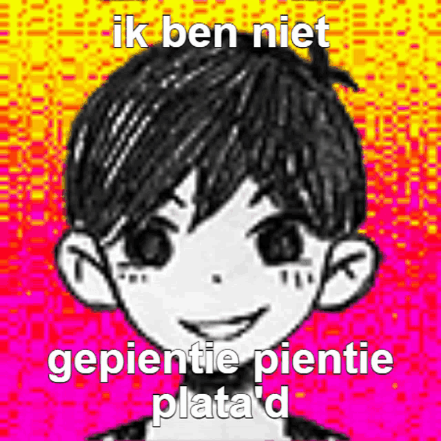 a drawing of a boy with the words ik ben niet gepientie pientie plata 'd