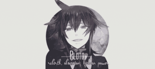 a black and white drawing of a man with the name pluto on it