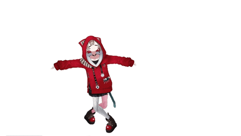 a girl in a red hoodie with a cat on the hood is standing with her arms outstretched