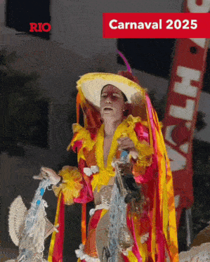 a poster for carnaval 2025 with a man in a colorful costume