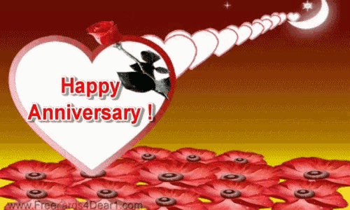 a happy anniversary card with flowers and a heart