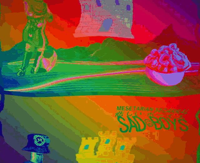 a sad boys cereal box with a castle and a man