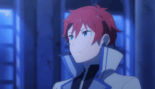a red haired anime character with blue eyes and a white jacket
