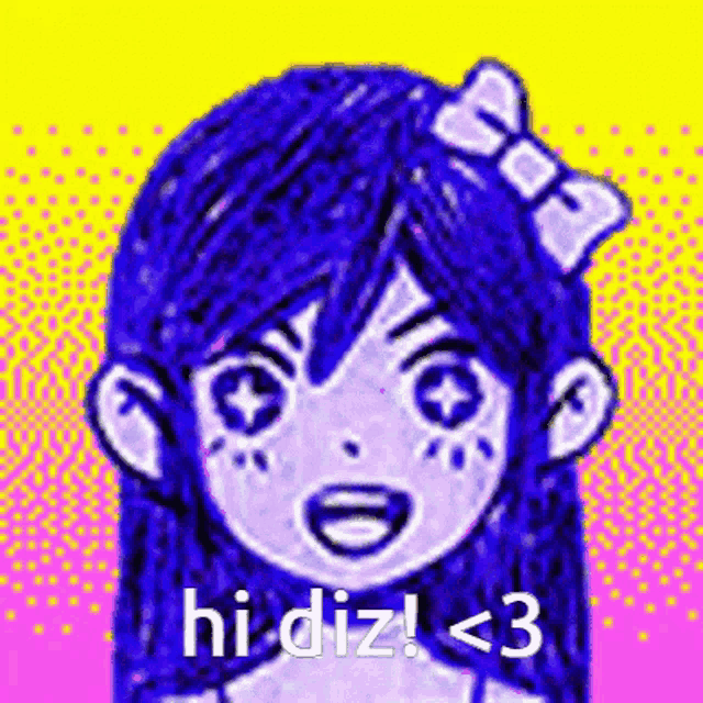 a drawing of a girl with a bow in her hair and the words `` hi diz ! < 3 '' .